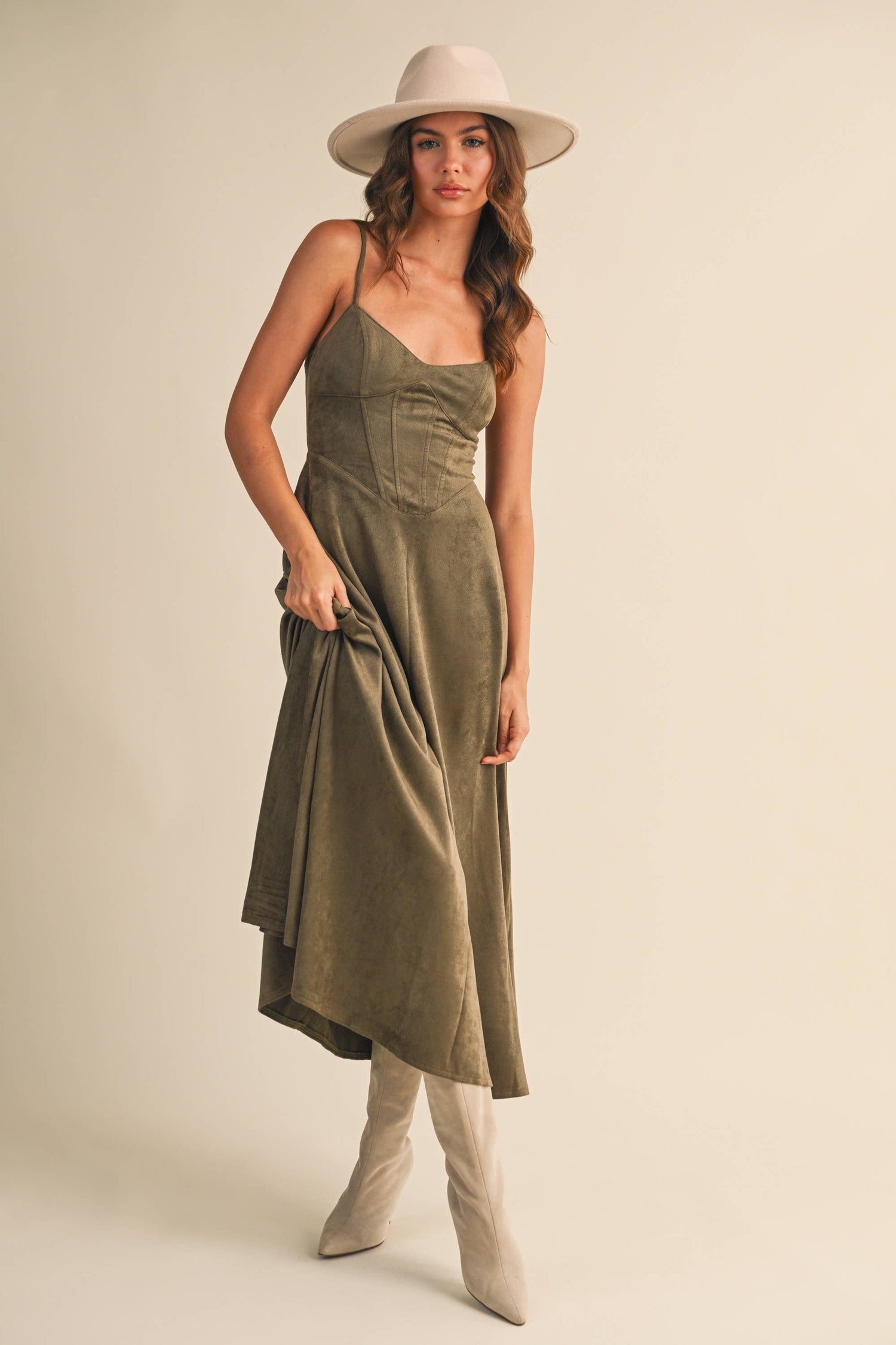 Sara Dress - Suede olive
