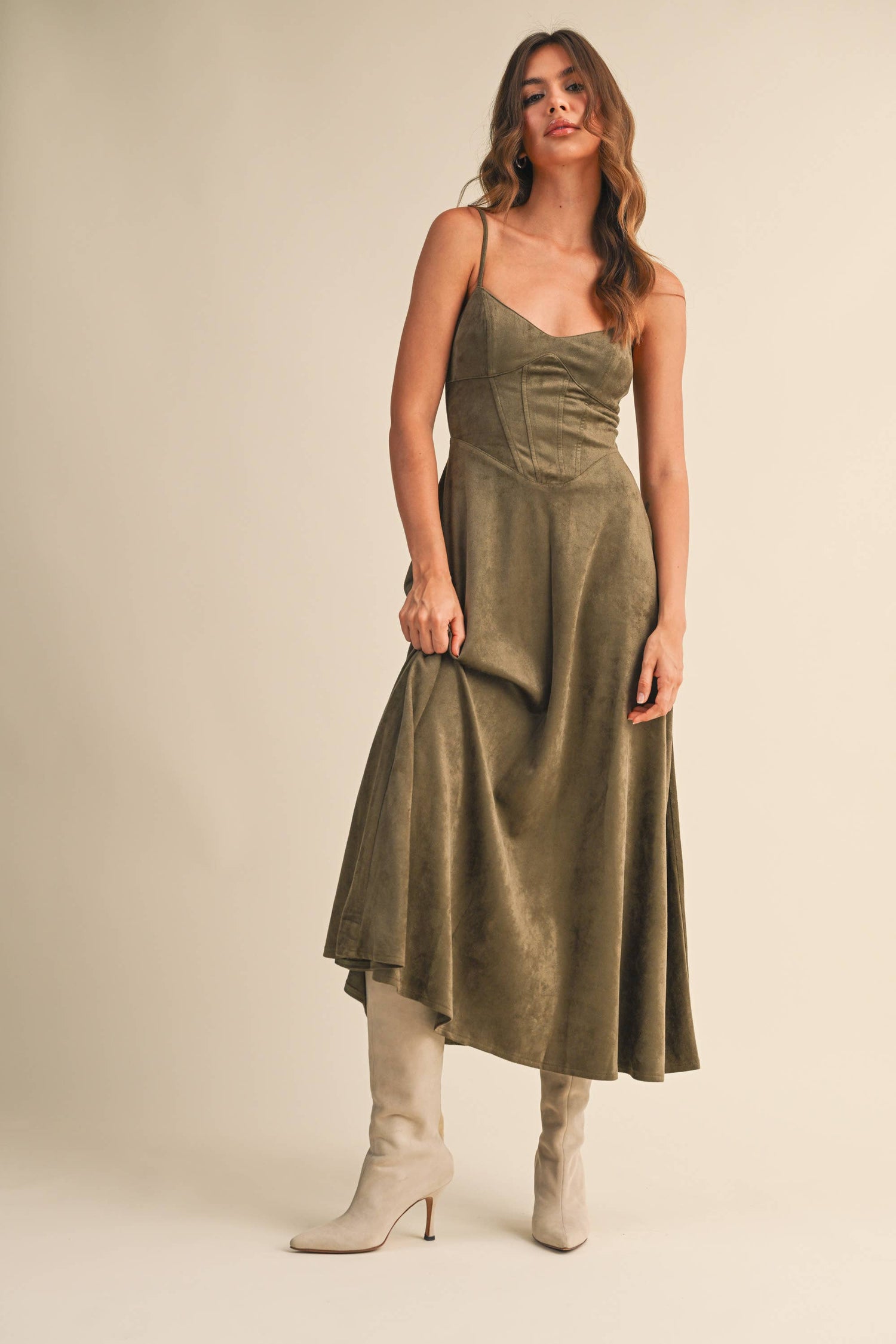Sara Dress - Suede olive
