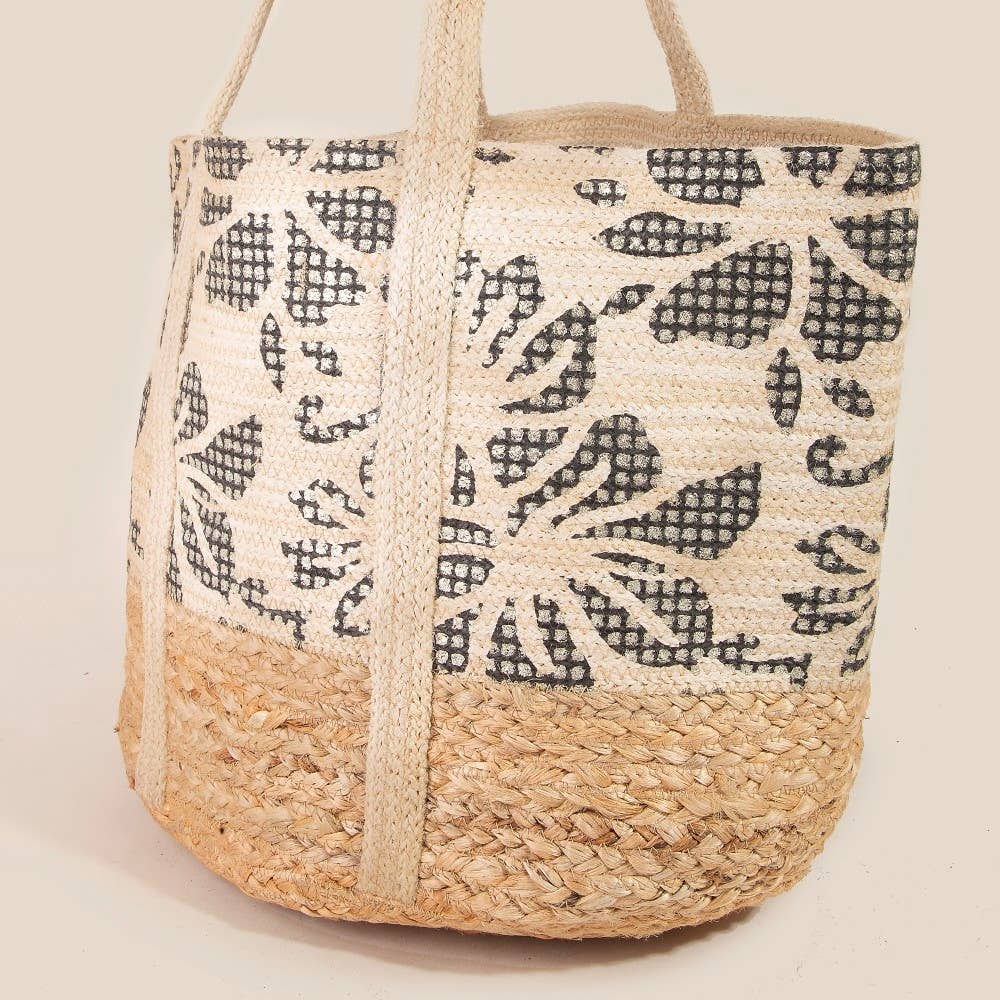 Leaf Pattern Jute Tote Bag