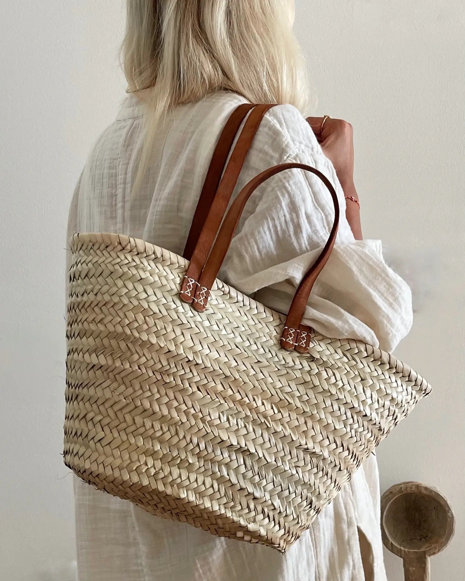 French Basket Tote Bag with Double Handles