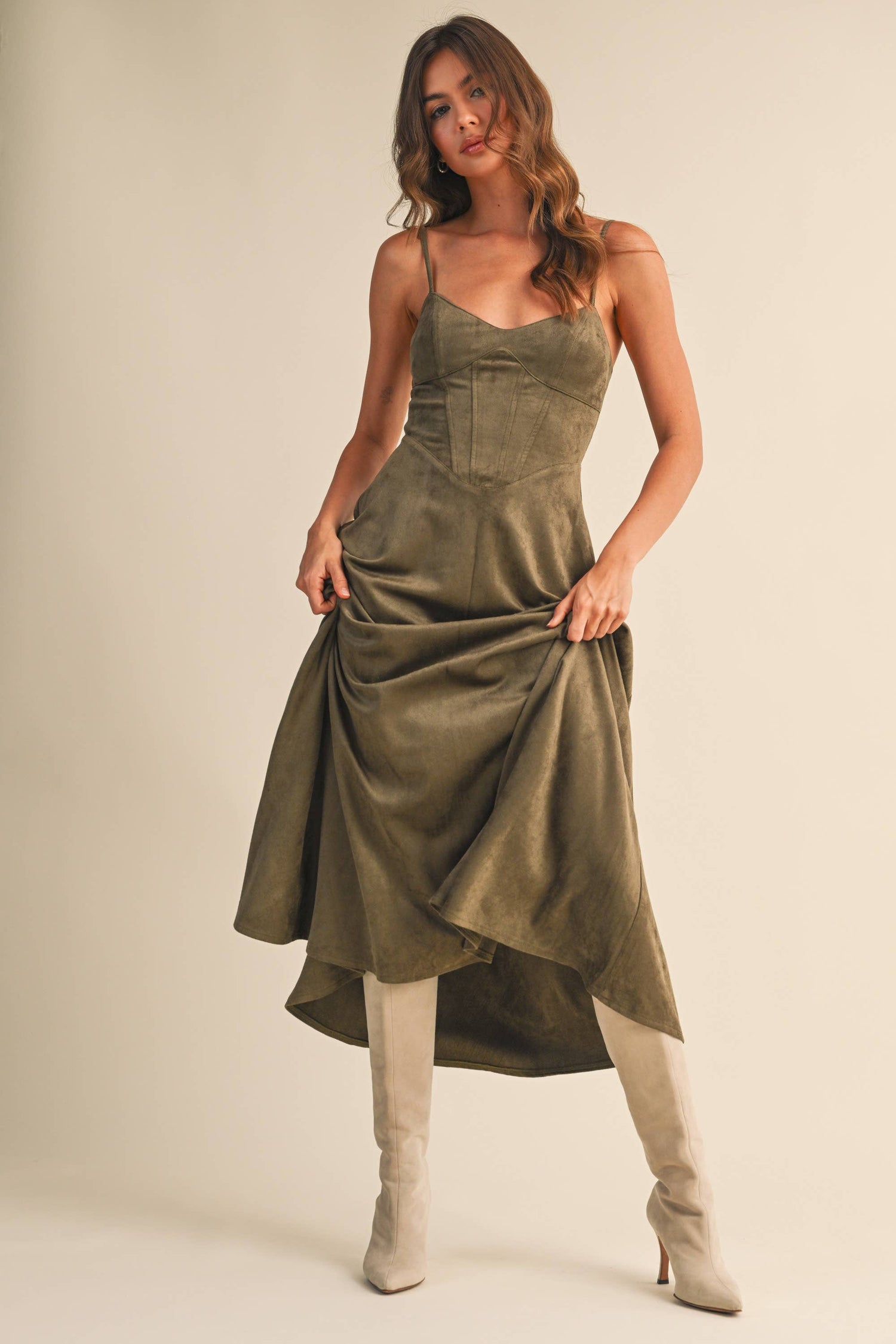 Sara Dress - Suede olive