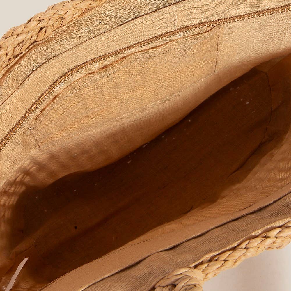 Braided Straw Handle Tote Bag