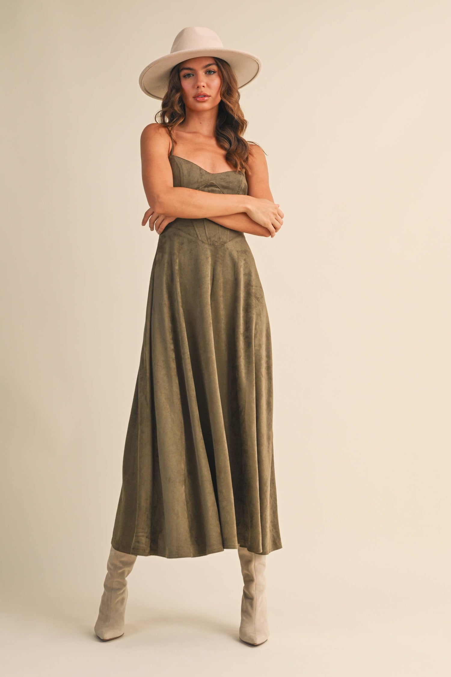 Sara Dress - Suede olive