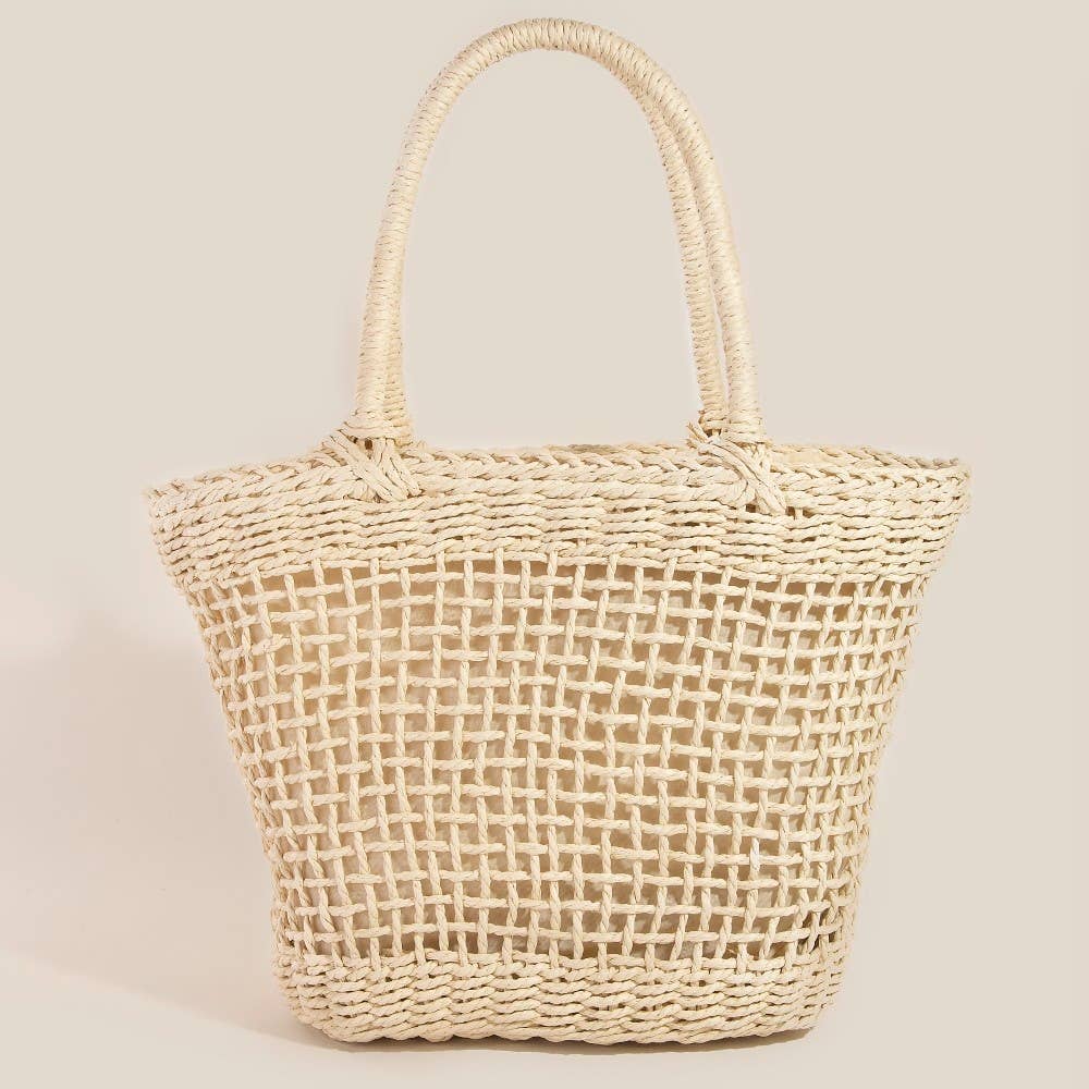 Braided Straw Handle Tote Bag