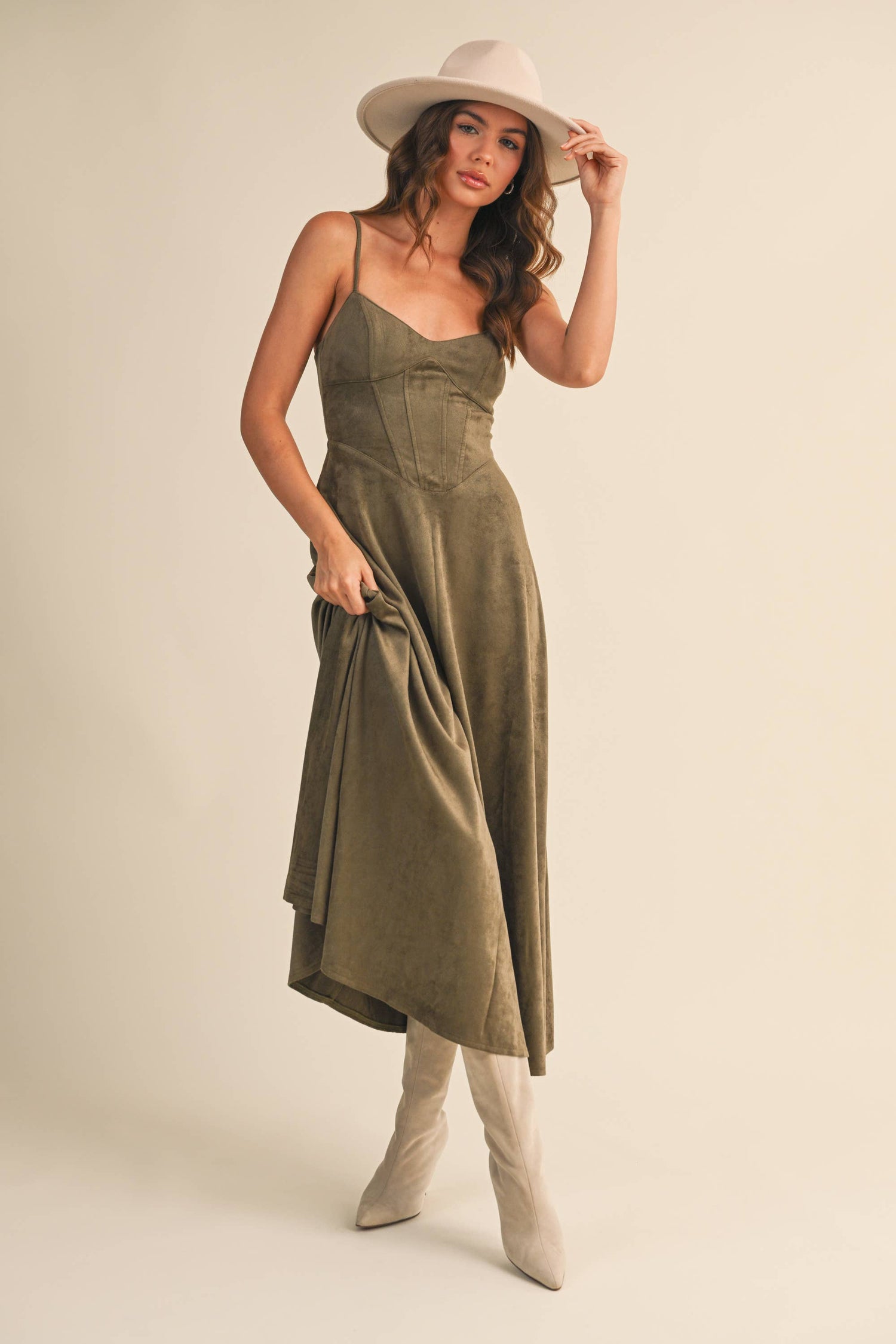 Sara Dress - Suede olive