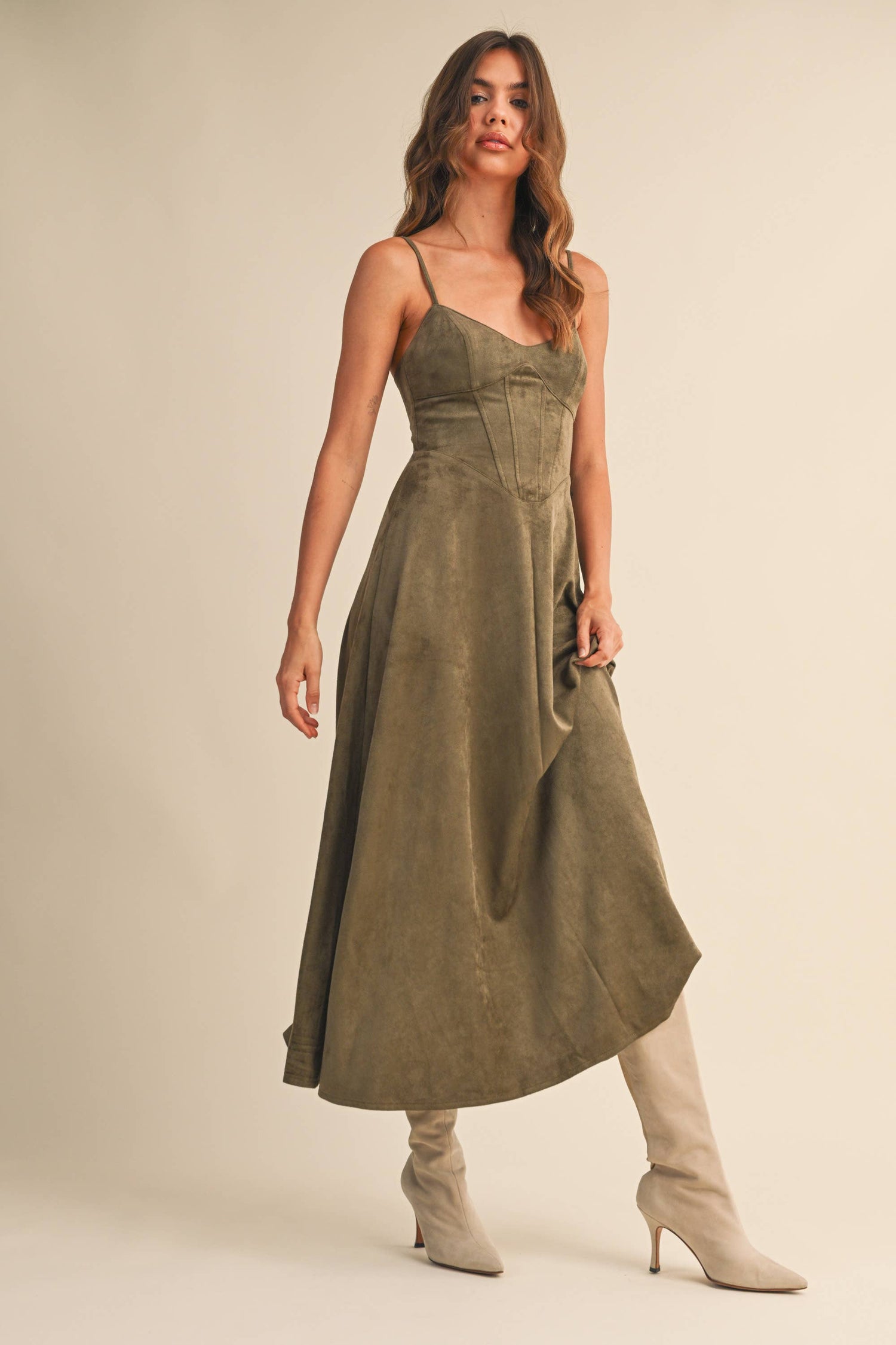 Sara Dress - Suede olive