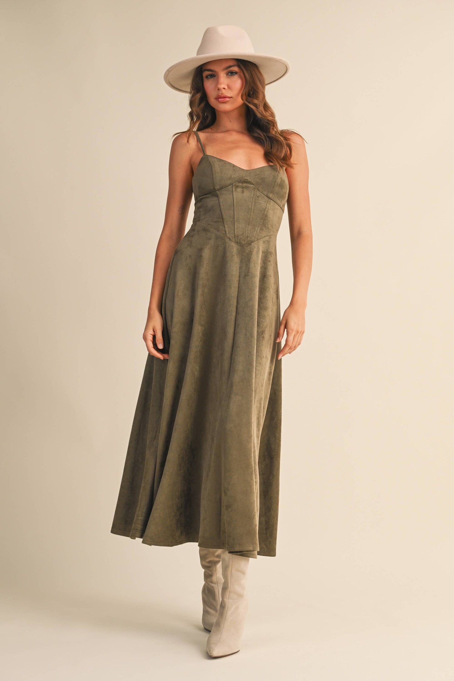 Sara Dress - Suede olive