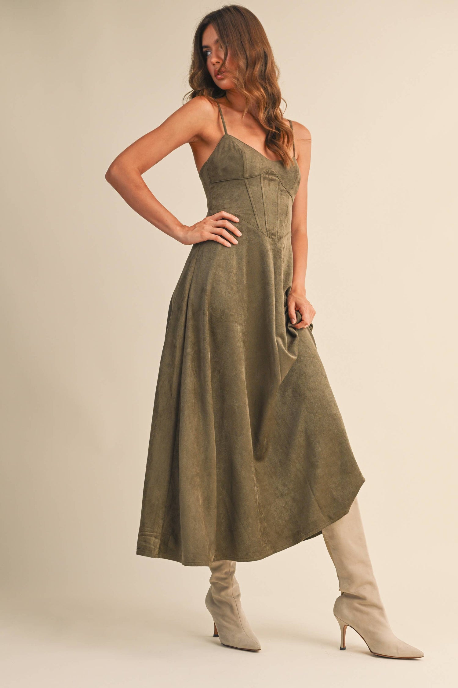 Sara Dress - Suede olive
