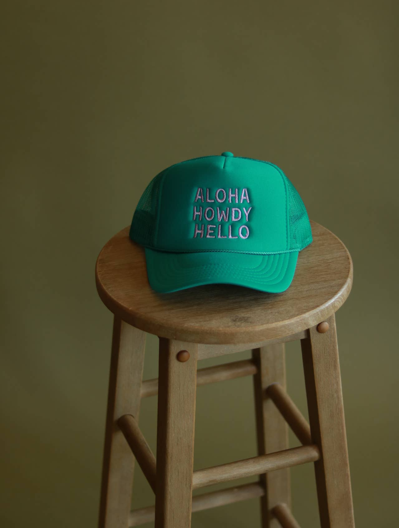 Aloha Howdy Hello Trucker hats: Green