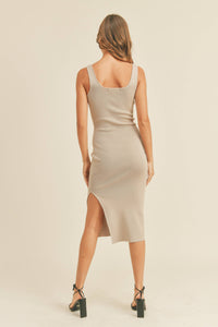 KNIT FITTED SLIT DRESS