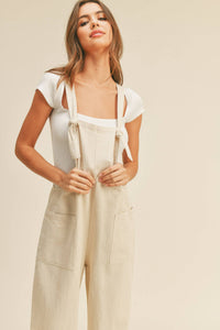 WASHED COTTON JUMPSUIT - Olive Brown