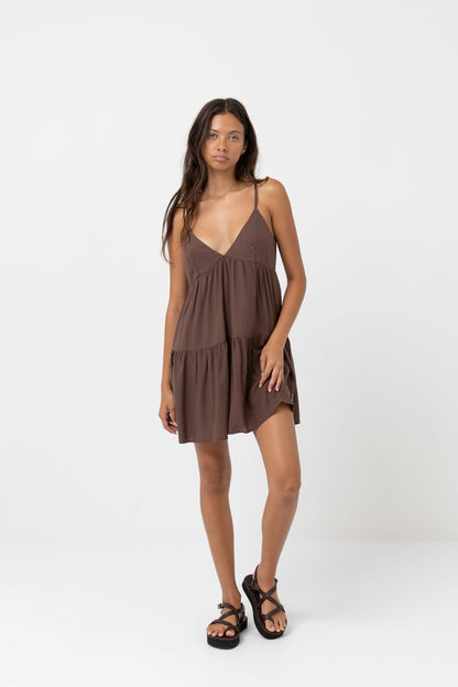 Classic Tiered Mini Dress - Chocolate
