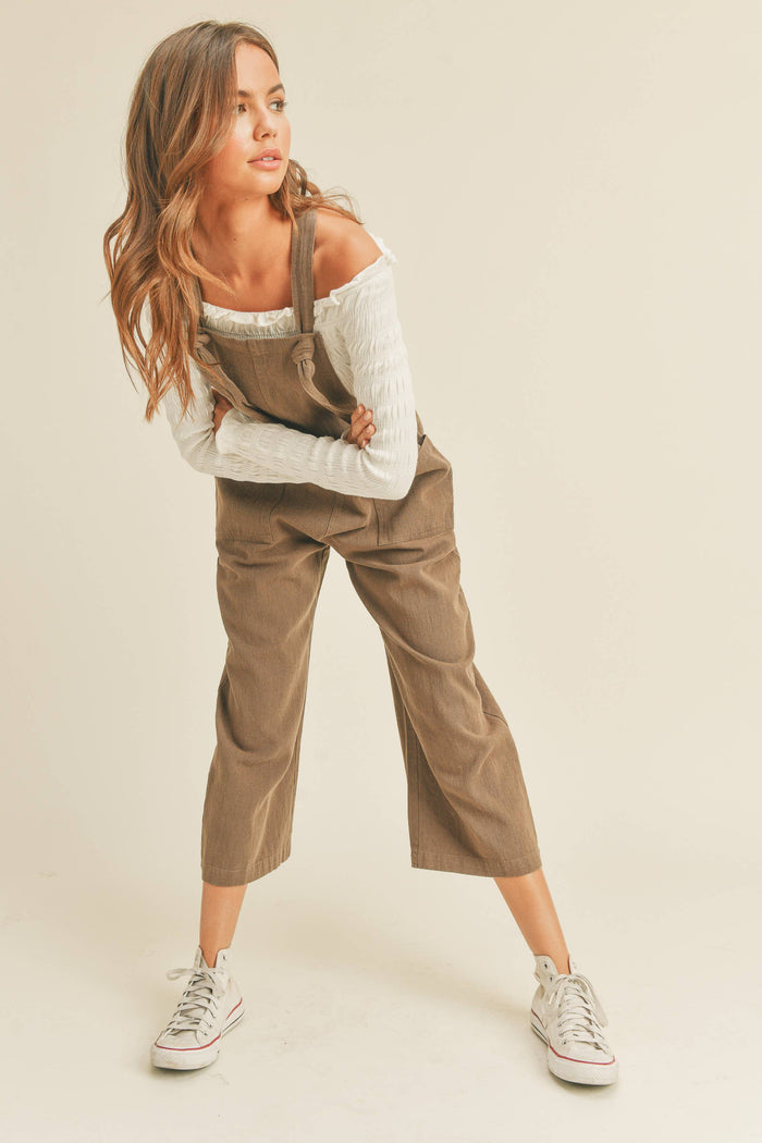 WASHED COTTON JUMPSUIT - Olive Brown